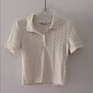 Zara Cream Knit Polo Top
